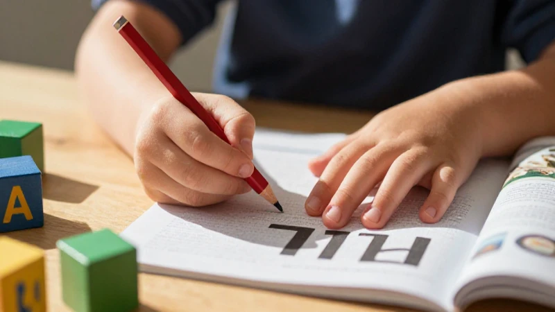 Manos de niño con materiales de aprendizaje bajo luz cálida