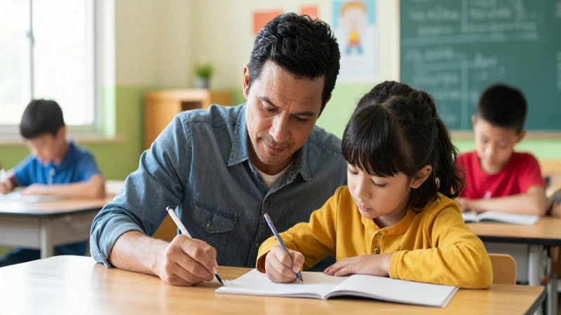 Adulto guía a niño escribiendo