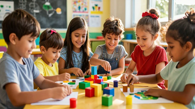 Niños creativos jugando con materiales educativos