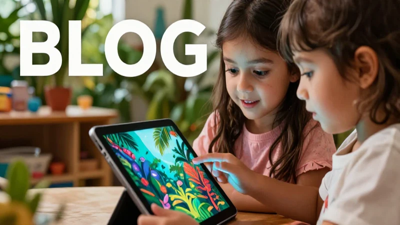 Niños aprendiendo con tablet en entorno natural