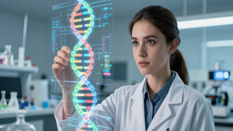 Cómo fomentar el rol femenino en ciencia e investigación 7 Científica observa hologramas de ADN vibrante