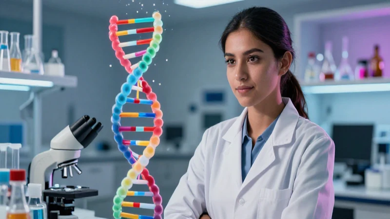 Cómo fomentar el rol femenino en ciencia e investigación 4 Científica latina moderna con ADN flotante