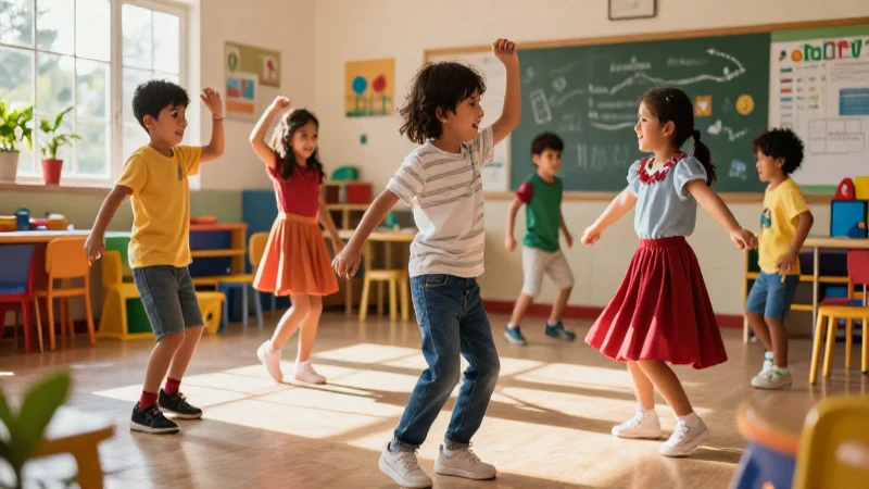 Niños bailan en vibrante aula mexicana