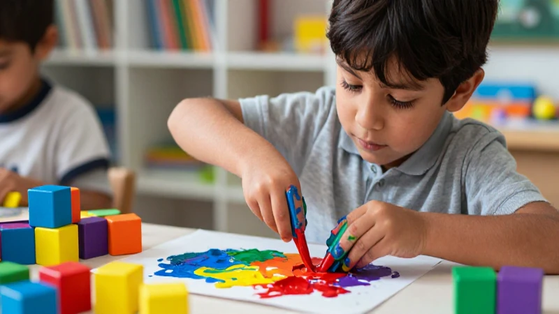 Niño mexicano aprende colores con pintura