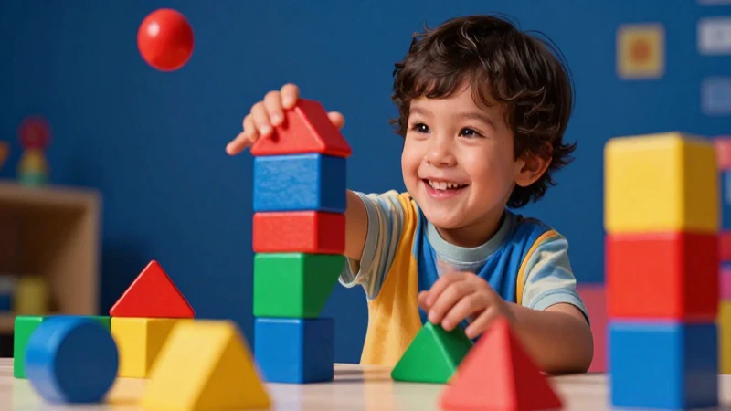 Niño jugando con bloques geométricos coloridos