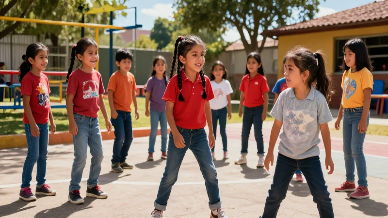 Niños mexicanos alegres juegan al aire libre