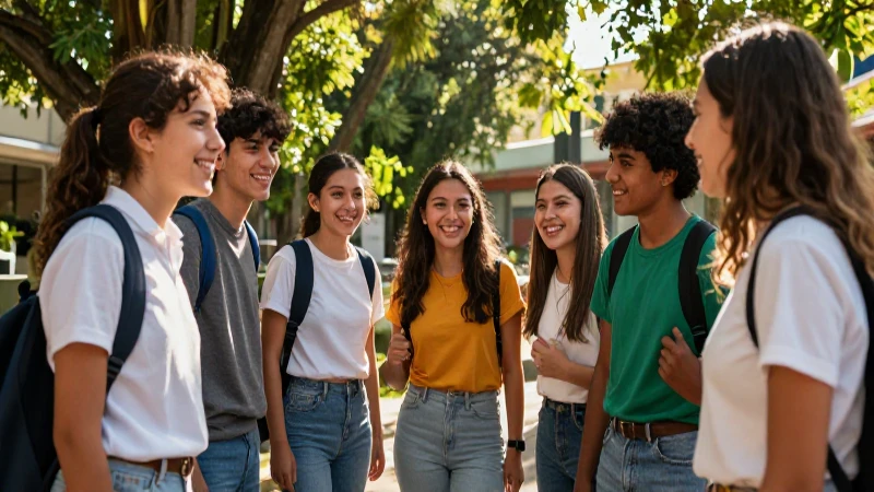 Estudiantes felices colaborando en un entorno educativo