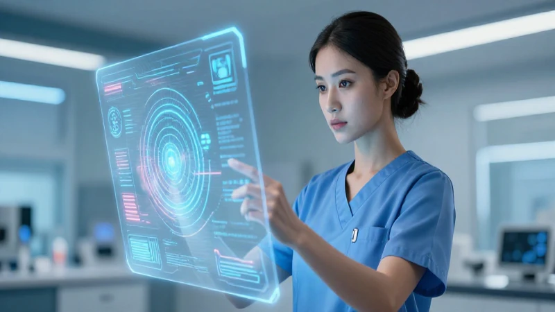 Acto insegura: definición, ejemplos y su impacto en medicina 6 Enfermera moderna estudia diagrama holográfico en clínica