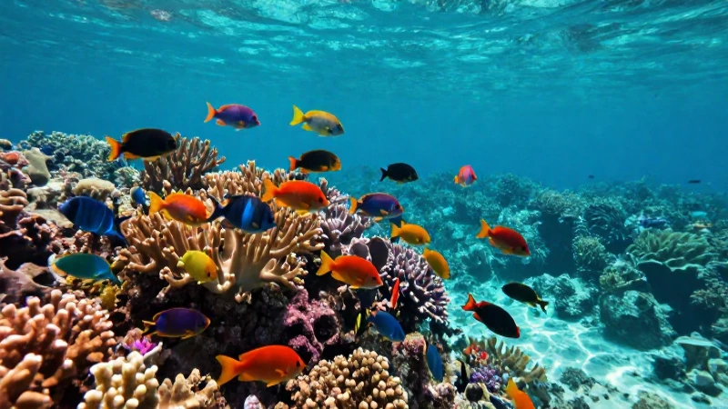Reef vibrante, peces tropicales en agua cristalina