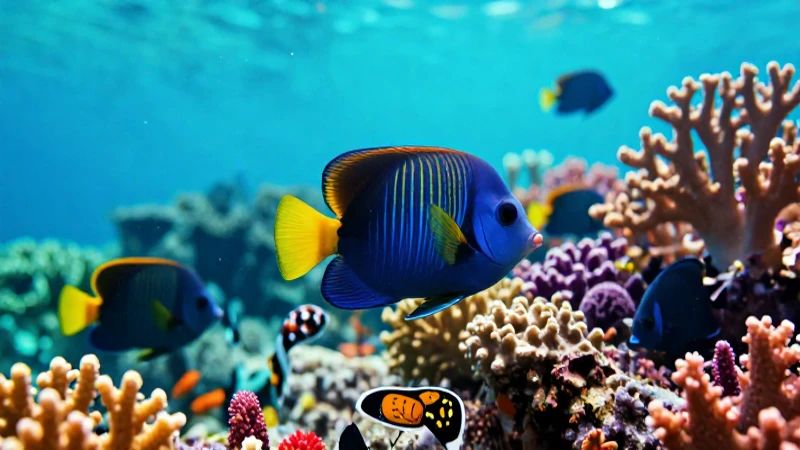 Ilustración vibrante de peces tropicales y coral