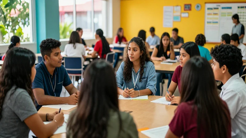Estudiantes mexicanos dialogan en un espacio educativo moderno