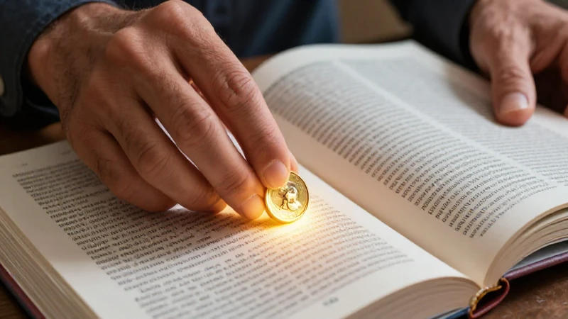 Manos colocan moneda dorada sobre libro educativo