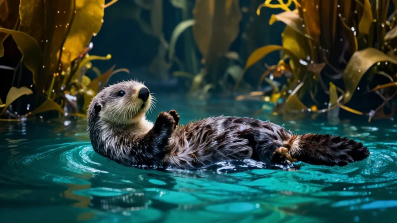 Nutria marina en su hábitat acuático