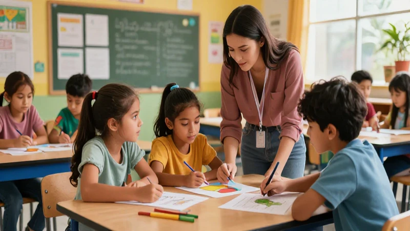 Aula mexicana vibrante con colaboración inclusiva