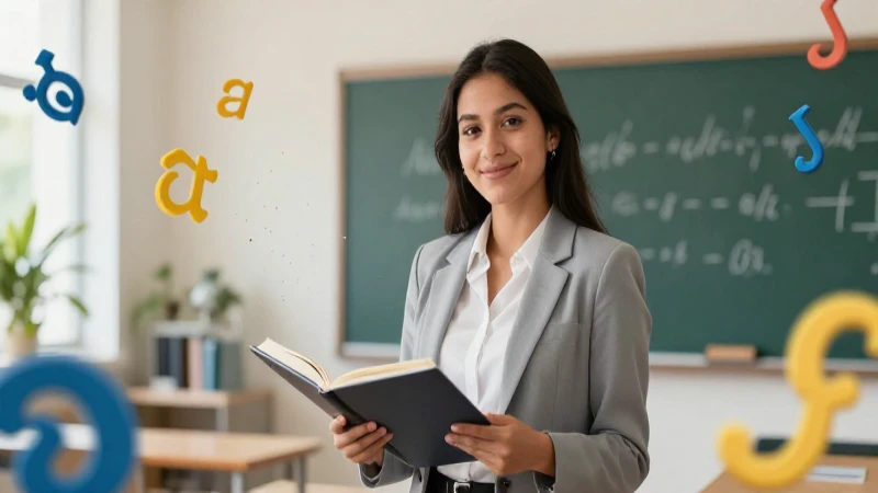 Educadora latina moderna con estética académica dinámica