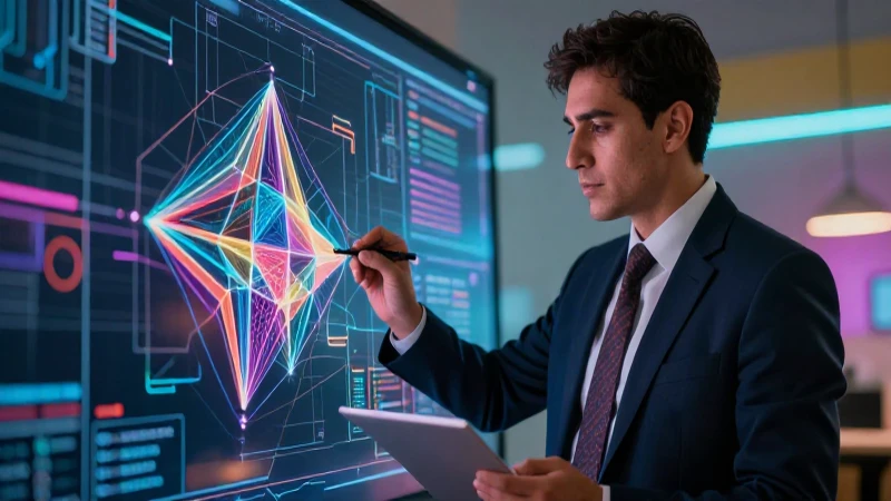 Educador mexicano digital con diseño geométrico profesional
