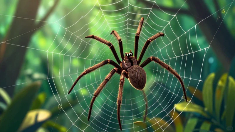 Te gustaría escuchar divertidas adivinanzas sobre arañas 5 Araña estilizada con red brillante en naturaleza