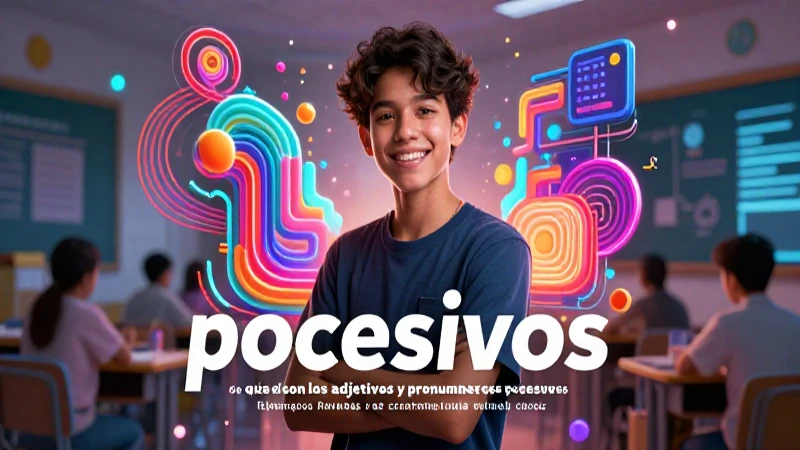 Ilustración educativa sobre adjetivos y pronombres posesivos