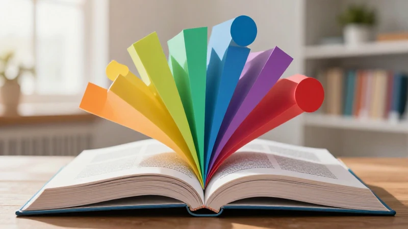 Libro gramática abierto con formas abstractas geométricas
