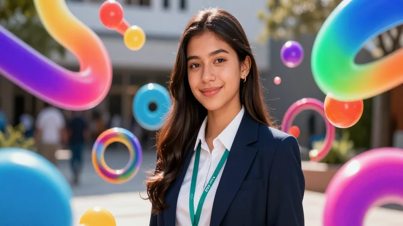 Estudiante vibrante en un entorno educativo moderno