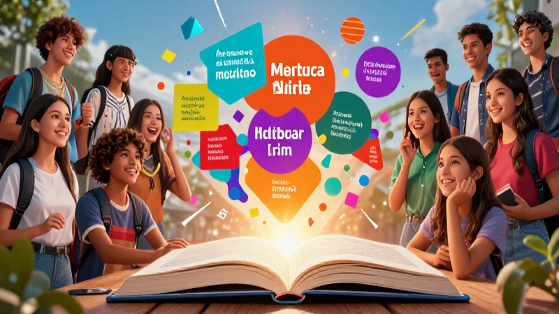 Ilustración moderna con estudiante mexicano y elementos vibrantes