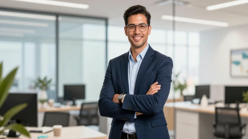 Ejecutivo seguro en oficina corporativa mexicana