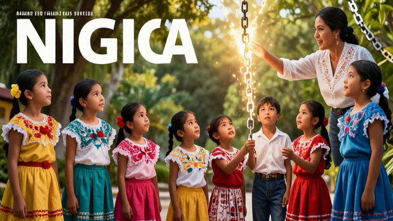 Ilustración de niños mexicanos con mentor y cadenas