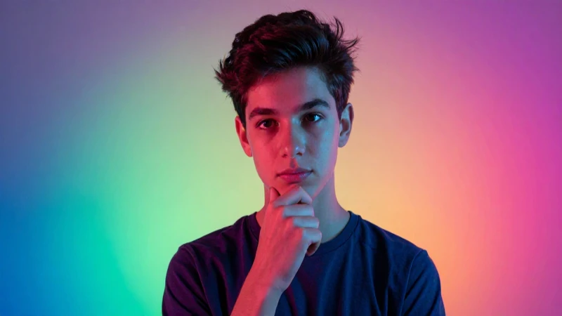 Joven atractivo con fondo vibrante, estilo editorial moderno