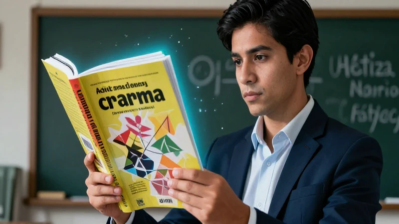 Joven maestro mexicano moderno con libro luminoso