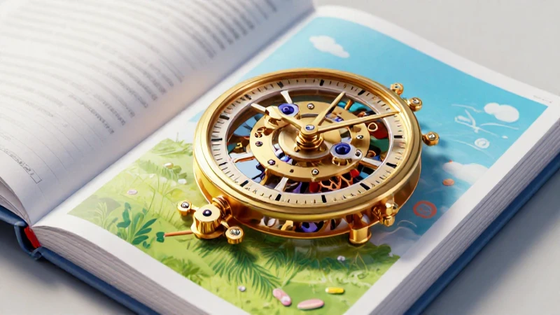 Adverbio de tiempo: Aprende sobre los adverbios de tiempo 5 Reloj dorado y cuaderno vibrante fusionados digitalmente