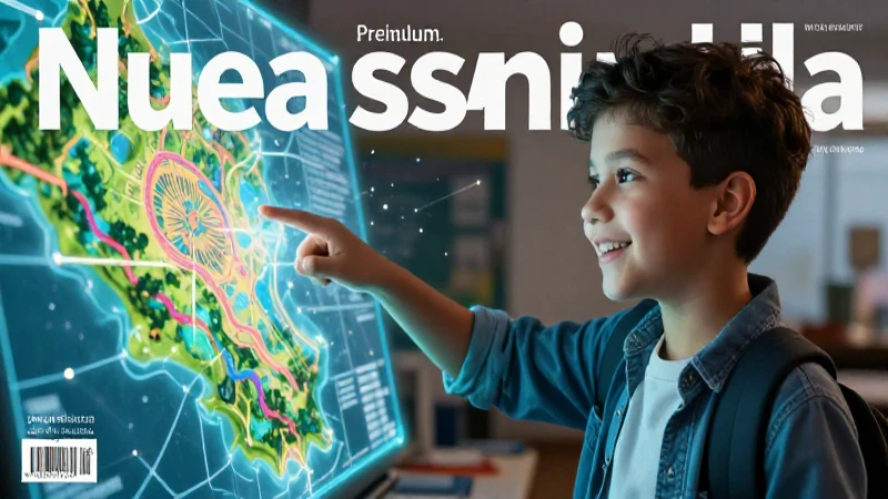 Joven señalando mapa holográfico educativo