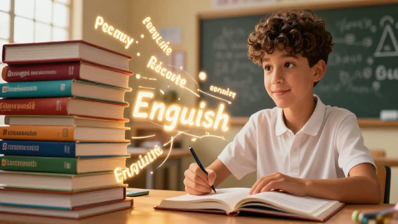 Estudiante aprendiendo inglés en un estilo vibrante y moderno