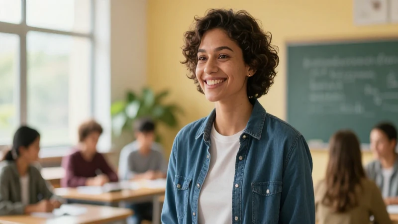 Afabilidad: definición, concepto y su importancia en la vida 5 Educadora sonriente en entorno educativo moderno