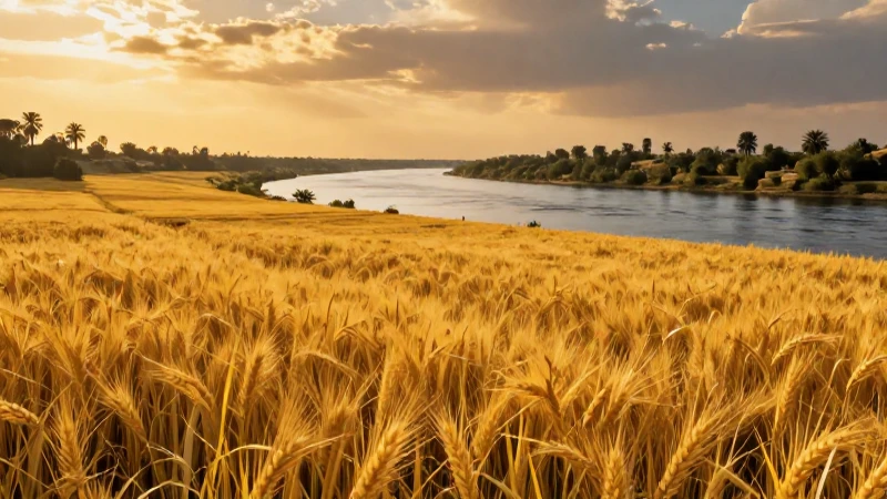 Agricultura en el Antiguo Egipto: Los secretos milenarios 3 Campo egipcio dorado y vibrante bajo el atardecer