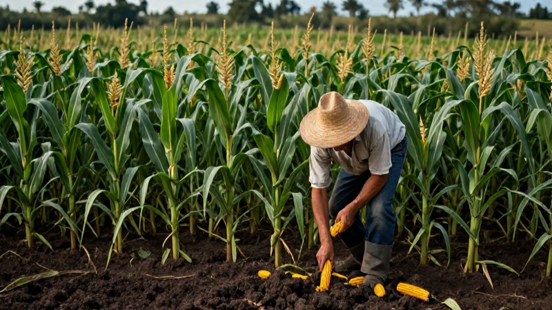Conoce la historia y relevancia de la agricultura en el virreinato 4 Agricultor histórico cosechando maíz vibrante y detallado
