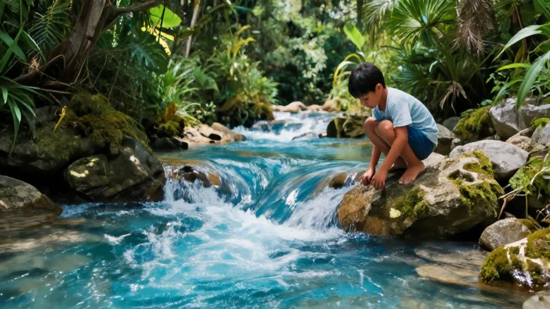 Niño en la naturaleza mexicana con detalle artístico