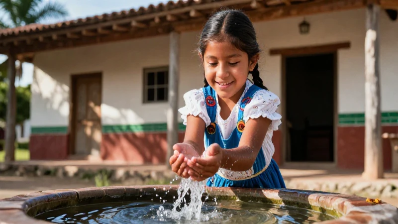 Agua pasa por mi casa: Cate de mi corazón revelado 5 Niña mexicana sonríe junto al agua y hogar