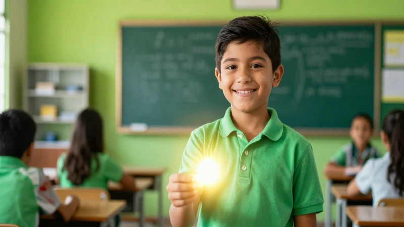 Estudiante radiante simboliza aprendizaje y crecimiento