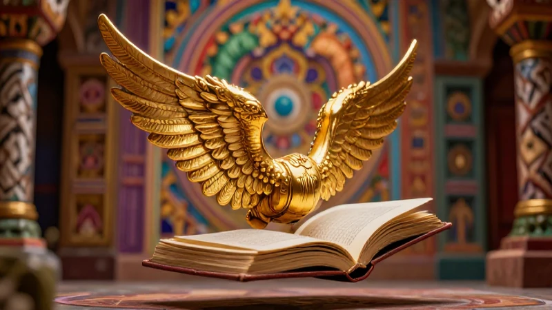 Ala dorada sobre libro antiguo en México