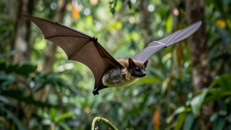 Murciélago mexicano volando en selva detallada