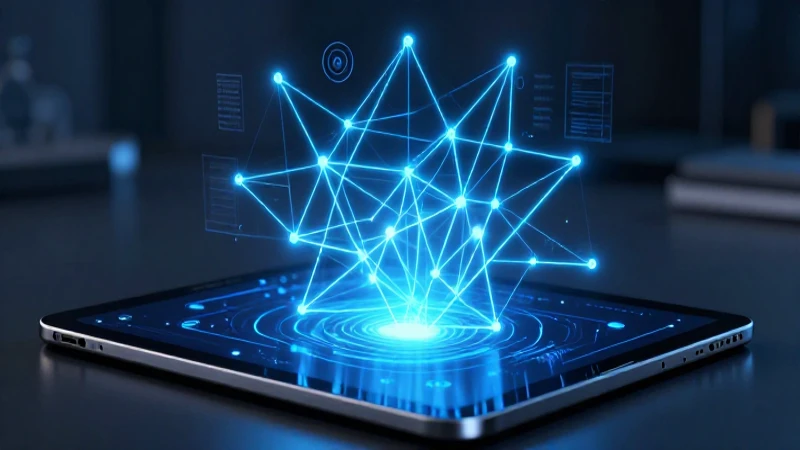Proyección holográfica de algoritmo azul en una tablet