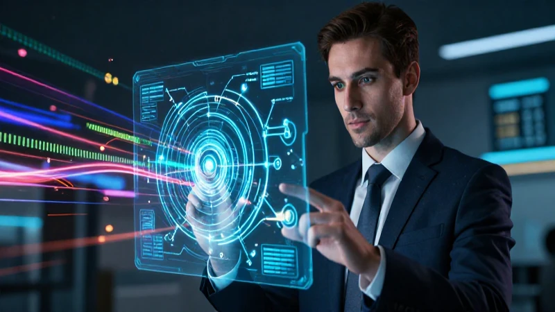 Profesional con algoritmos holográficos y datos dinámicos