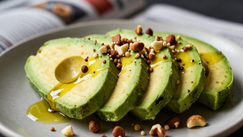 Alimentos con lípidos: 30 Ejemplos de nutrientes esenciales 9 Avocado vibrante con aceite, nueces, y estilo fotográfico profesional