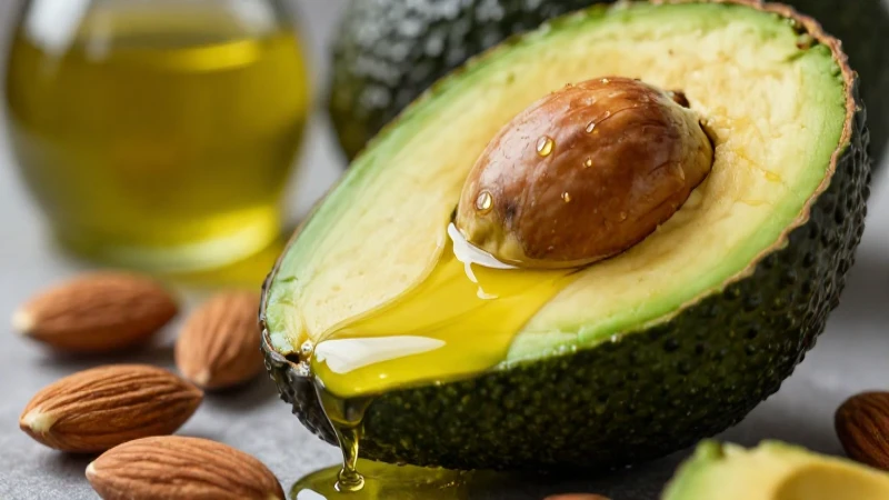 Alimentos con lípidos: 30 Ejemplos de nutrientes esenciales 5 Avocado con almendras y aceite en estilo premium