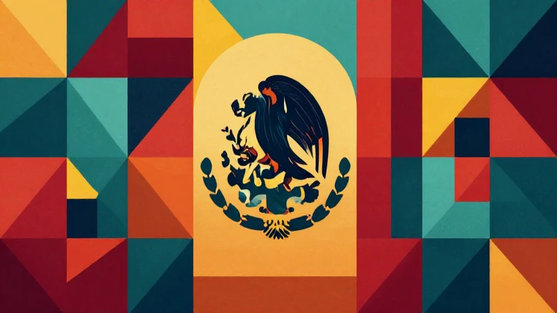 Abstracción geométrica vibrante con acento mexicano