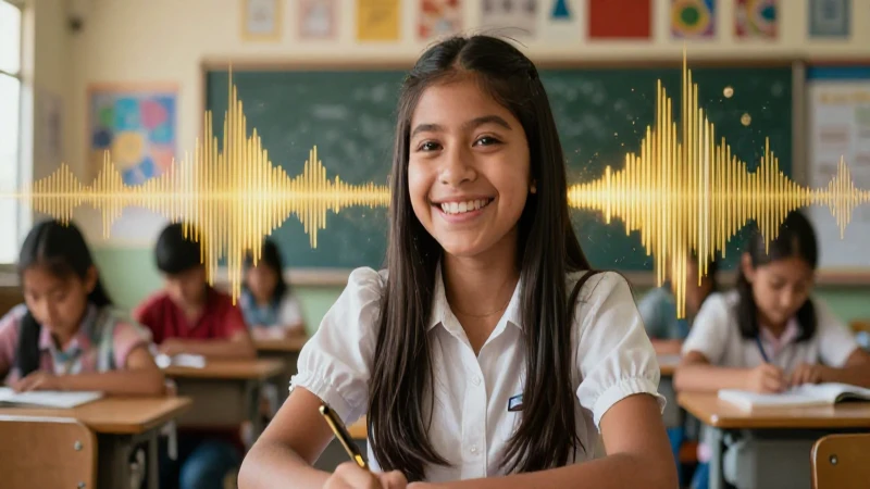 Estudiante mexicano alegre en vibrante aula educativa