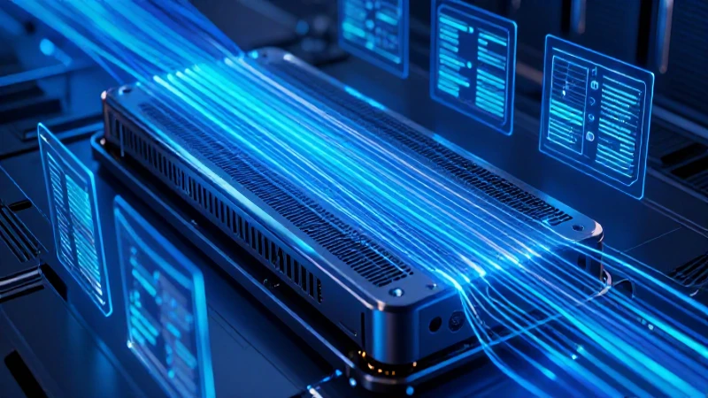 Núcleo futurista de datos en vibrante azul y cian