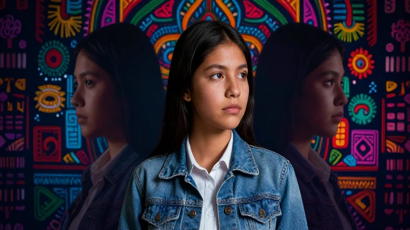 Estudiante etéreo con arte mexicano vibrante