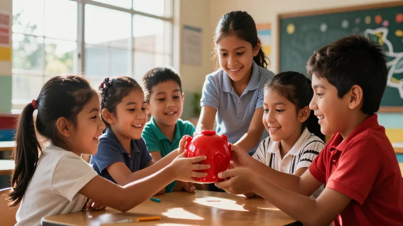 Niños felices mexicanos compartiendo un juguete