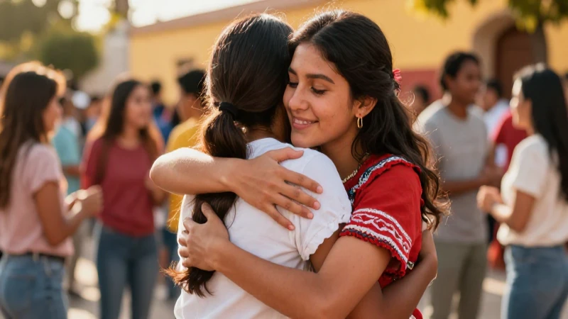 Cálida ilustración educativa de comunidad mexicana vibrante